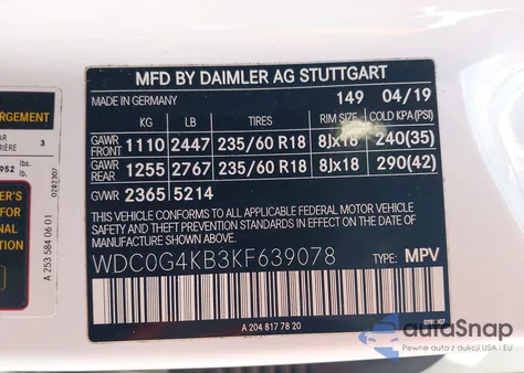 2019 Mercedes-Benz Glc 300 4Matic from USA, damaged, VIN WDC0G4KB3KF639078